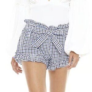Gingham Paperbag Ruffle Shorts S Black White Tie Waist High Rise Cottagecore